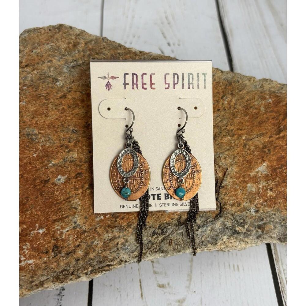 Peyote Bird Free Spirit St Benedict‎ Medal Turquoise Sterling Earrings J068